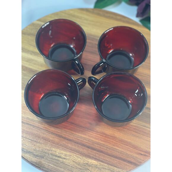 Vintage Arcoroc France Ruby Red Glass 4 Cups–Elegant Mid-Century Drinkware - Picture 10 of 11